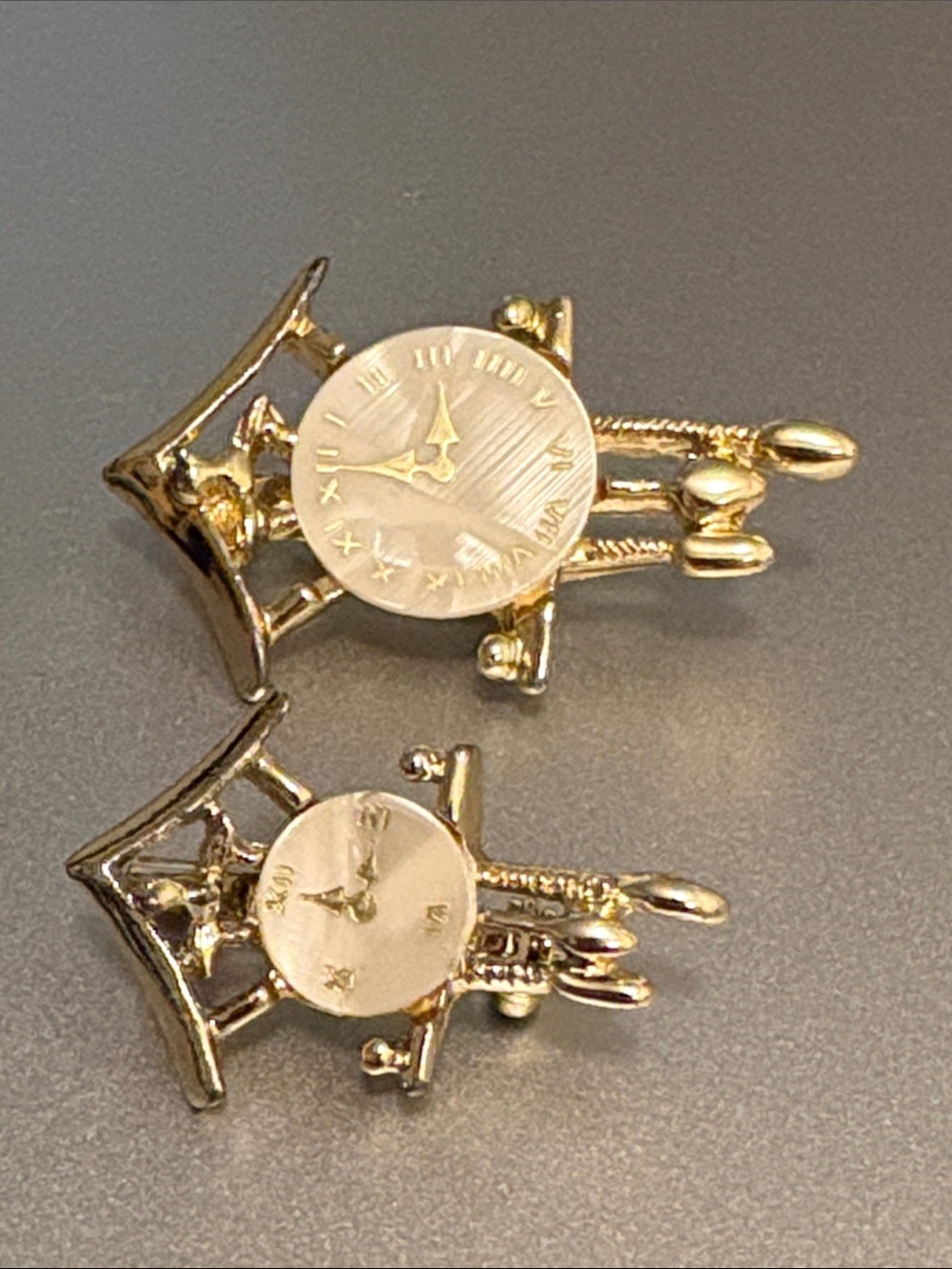 1960s cuckoo clock, brooches, gold tone